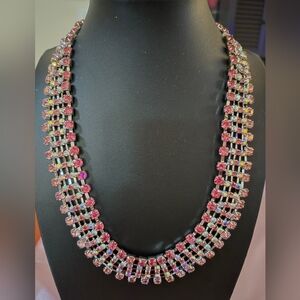 Pink Crystal Multi-Row Statement Necklace